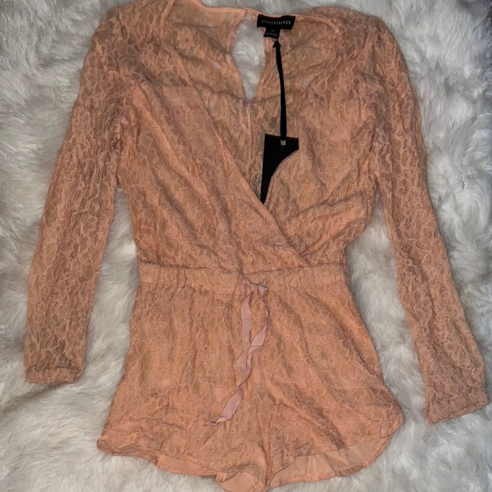 Stylestalker Lace Romper in Peach